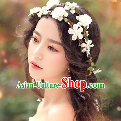 Top Grade Handmade Wedding Bride Hair Accessories, Traditional Princess White Flowers Hair Clasp Wedding Headwear for Women