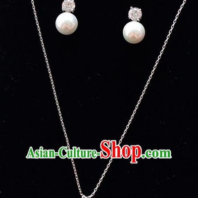 Top Grade Handmade Wedding Bride Necklace and Earrings, Traditional Princess Baroque Pearl Wedding Accessories for Women