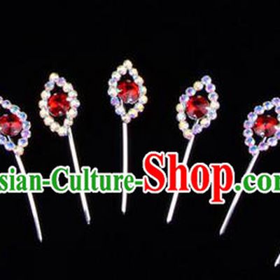 Chinese Ancient Peking Opera Head Accessories Young Lady Diva Colorful Crystal Red Hairpins Complete Set, Traditional Chinese Beijing Opera Hua Tan Hair Clasp Head-ornaments