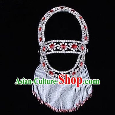 Chinese Ancient Peking Opera Head Accessories Young Lady Diva Red Hairpins Back Temples Curtain, Traditional Chinese Beijing Opera Hua Tan Hair Clasp Head-ornaments