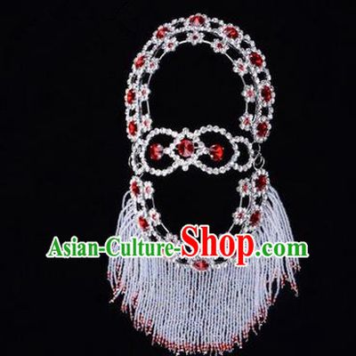 Chinese Ancient Peking Opera Head Accessories Young Lady Diva Red Crystal Hairpins Back Temples Curtain, Traditional Chinese Beijing Opera Hua Tan Hair Clasp Head-ornaments