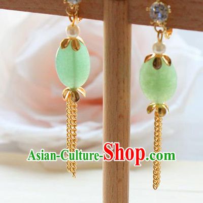 Top Grade Handmade Wedding Bride Accessories Earrings, Traditional Princess Wedding Long Tassel Jade Eardrop for Women