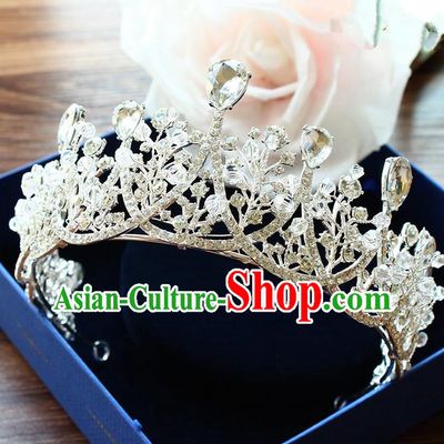 Top Grade Handmade Wedding Bride Hair Accessories Luxury Crown, Traditional Baroque Princess Crystal Royal Crown Wedding Headpiece for Women