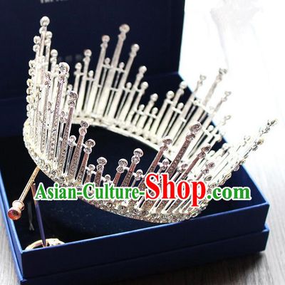 Top Grade Handmade Wedding Bride Hair Accessories Round Crown, Traditional Baroque Princess Crystal Royal Crown Wedding Headpiece for Women