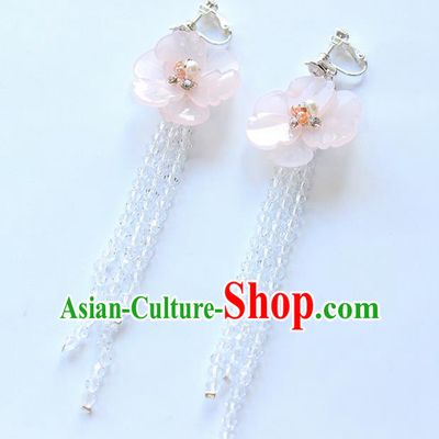Top Grade Handmade Wedding Bride Accessories Pink Flower Earrings, Traditional Princess Wedding Long Tassel Eardrop for Women