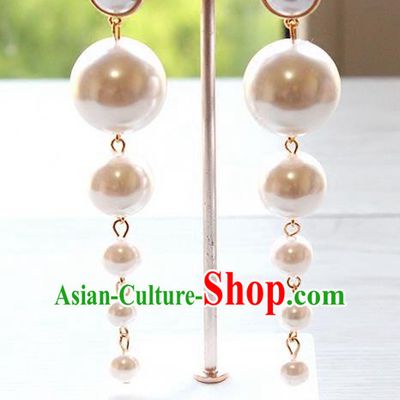 Top Grade Handmade Wedding Bride Accessories Earrings, Traditional Princess Wedding Long Tassel Pearl Eardrop for Women