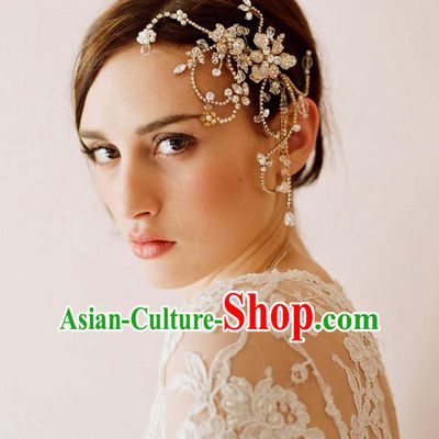 Top Grade Handmade Wedding Bride Hair Accessories Forehead Ornament, Traditional Princess Baroque Hair Stick Headpiece for Women