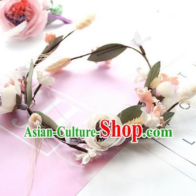 Top Grade Handmade Wedding Bride Hair Accessories Flower Headwear Garland, Traditional Princess Baroque Hair Clasp for Women