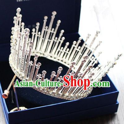 Top Grade Handmade Wedding Bride Hair Accessories Luxury Queen Crown, Traditional Baroque Princess Crystal Royal Crown Wedding Headpiece for Women