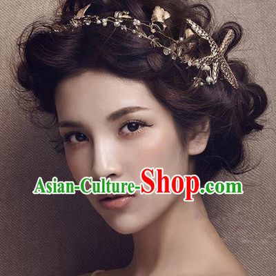 Top Grade Handmade Wedding Bride Hair Accessories Starfish Hair Clasp, Traditional Princess Baroque Hair Band for Women