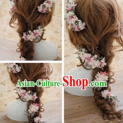 Top Grade Handmade Wedding Bride Hair Accessories Flowers Headwear Complete Set, Traditional Princess Baroque Headpiece for Women