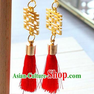 Top Grade Handmade Wedding Bride Accessories Earrings, Traditional Princess Wedding Red Tassel Eardrop for Women