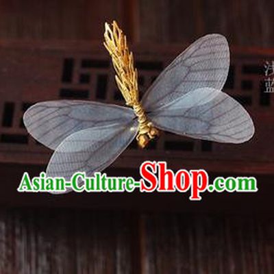 Top Grade Handmade Wedding Bride Hair Accessories Barrette, Traditional Princess Baroque Light Blue Dragonfly Hair Claw Wedding Headpiece for Women