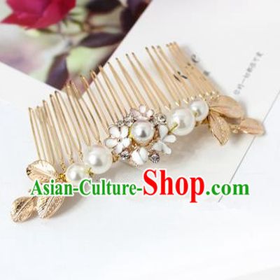 Top Grade Handmade Wedding Bride Hair Accessories Barrette, Traditional Princess Baroque Pearl Hair Comb Wedding Headpiece for Women