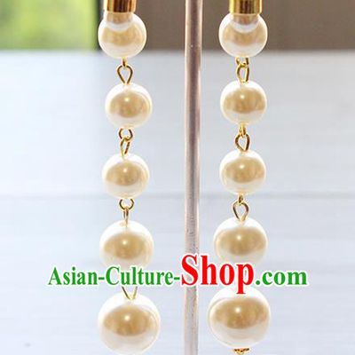 Top Grade Handmade Wedding Bride Accessories Long Earrings, Traditional Princess Baroque Pearl Wedding Eardrop for Women