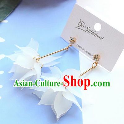 Top Grade Handmade Wedding Bride Earrings, Traditional Princess Baroque White Flowers Tassel Wedding Accessories Eardrop for Women