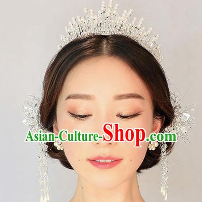 Top Grade Handmade Wedding Bride Hair Accessories Crystal Headwear, Traditional Princess Baroque Pearl Royal Crown Wedding Headpiece for Women