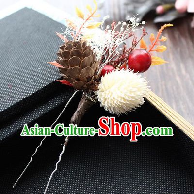 Top Grade Handmade Wedding Bride Hair Accessories Hairpin, Traditional Princess Wedding PineCones Headwear for Women