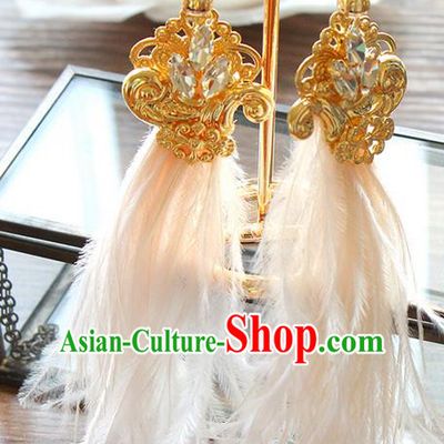 Top Grade Handmade Wedding Bride Earrings, Traditional Princess Baroque Feather Tassel Wedding Accessories Eardrop for Women