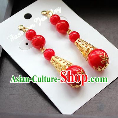 Top Grade Handmade China Wedding Bride Accessories Red Beads Earrings, Traditional Princess Xiuhe Suit Wedding Crystal Eardrop for Women