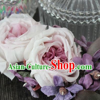 Top Grade Handmade Wedding Bride Hair Accessories, Traditional Princess Wedding Silk Rose Hairpins Headwear for Women