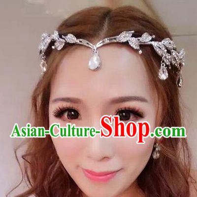 Top Grade Handmade Wedding Bride Hair Accessories Forehead Ornament, Traditional Princess Wedding Crystal Headwear for Women