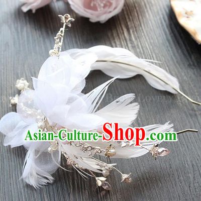 Top Grade Handmade Wedding Bride Hair Accessories Feather Hair Band, Traditional Princess Wedding Hair Hoop Headwear for Women
