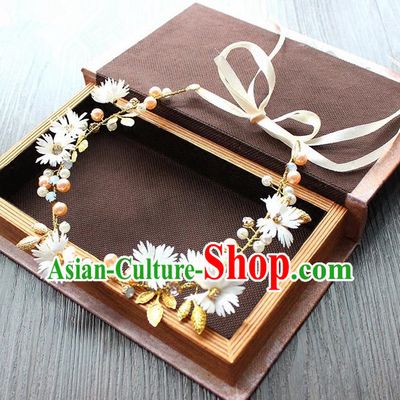 Top Grade Handmade Wedding Bride Hair Accessories Hair Band, Traditional Princess Wedding White Flowers Hair Clasp Headwear for Women