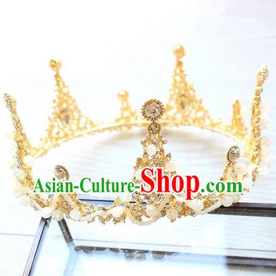 Top Grade Handmade Wedding Bride Hair Accessories Luxury Round Crystal Crown, Traditional Baroque Princess Crystal Royal Crown Wedding Headwear for Women