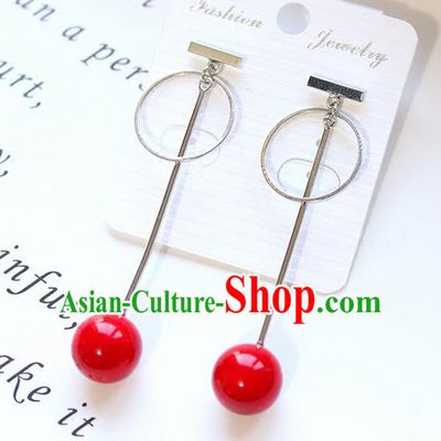 Top Grade Handmade China Wedding Bride Accessories Red Pearl Earrings, Traditional Princess Long Eardrop Wedding Jewelry for Women
