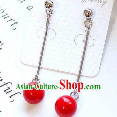 Top Grade Handmade China Wedding Bride Accessories Red Pearl Earrings, Traditional Princess Long Eardrop Wedding Jewelry for Women