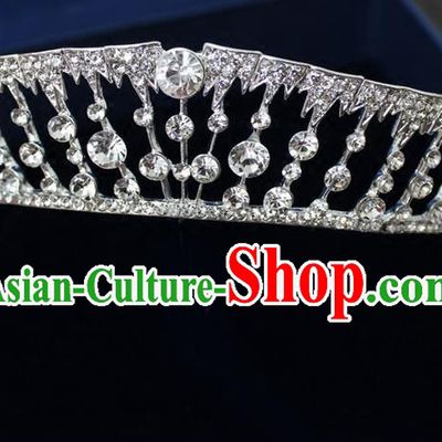 Top Grade Handmade Wedding Bride Hair Accessories Luxury CZ Diamond Crown, Traditional Baroque Princess Crystal Royal Crown Wedding Headwear for Women