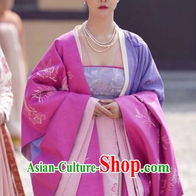 Traditional Ancient Chinese Imperial Princess Costume and Headpiece Complete Set, Elegant Hanfu Clothing Chinese Tang Dynasty Imperial Concubine Embroidered Dress Clothing for Women