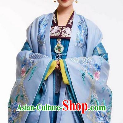 Traditional Ancient Chinese Imperial Princess Costume and Headpiece Complete Set, Elegant Hanfu Clothing Chinese Tang Dynasty Noblewoman Embroidered Dress Clothing