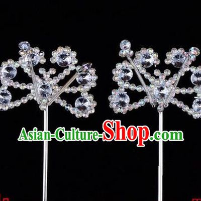 Chinese Ancient Peking Opera Hair Accessories Young Lady Diva White Crystal Beads Hairpins, Traditional Chinese Beijing Opera Hua Tan Head Ornaments Hair Clasp