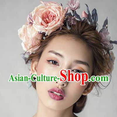 Top Grade Handmade Wedding Bride Hair Accessories Headwear Rese Hair Stick, Traditional Princess Baroque Headpiece for Women