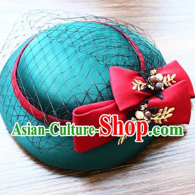 Top Grade Handmade Wedding Bride Hair Accessories Flowers Green Hat, Traditional Princess Baroque Top Hats Headpiece for Women