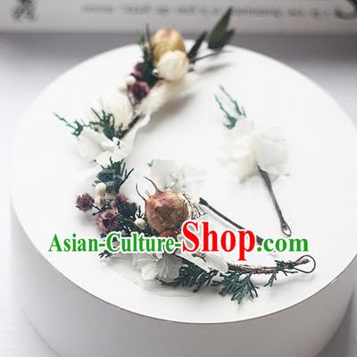 Top Grade Handmade Wedding Bride Hair Accessories Flowers Hair Claws Complete Set, Traditional Princess Baroque Hair Clips Headpiece for Women