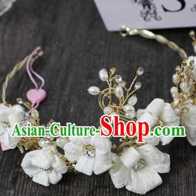 Top Grade Handmade Wedding Bride Hair Accessories Linen Flowers Hair Clasp, Traditional Princess Baroque Hair Clips Headpiece for Women