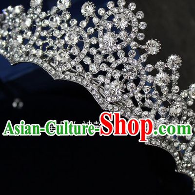 Top Grade Handmade Wedding Hair Accessories Bride Crystal Hair Crown, Traditional Baroque Princess Royal Crown Wedding Headwear for Women