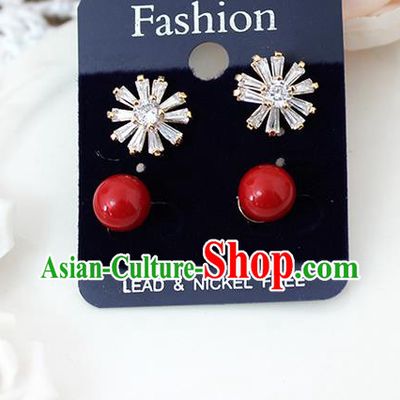Top Grade Handmade China Wedding Bride Accessories Red Pearl Earrings, Traditional Princess Wedding Crystal Earbob Jewelry for Women