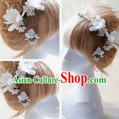 Top Grade Handmade Wedding Bride Hair Accessories White Flowers Hair Claws, Traditional Princess Baroque Hairpin Headpiece for Women