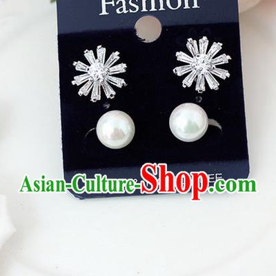 Top Grade Handmade China Wedding Bride Accessories White Pearl Earrings, Traditional Princess Wedding Crystal Earbob Jewelry for Women