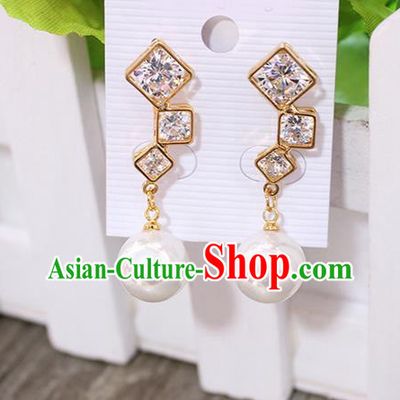 Top Grade Handmade China Wedding Bride Accessories White Pearl Earrings, Traditional Princess Wedding Crystal Earbob Jewelry for Women