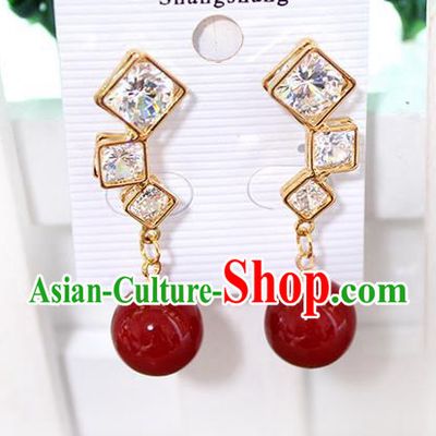 Top Grade Handmade China Wedding Bride Accessories Red Pearl Earrings, Traditional Princess Wedding Crystal Earbob Jewelry for Women
