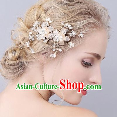 Top Grade Handmade Wedding Bride Hair Accessories Crystal Hair Clip, Traditional Princess Baroque Pearl Hair Combs Headpiece for Women