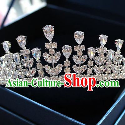 Top Grade Handmade Wedding Hair Accessories Bride Zircon Hair Crown, Traditional Baroque Princess Crystal Royal Crown Wedding Headwear for Women