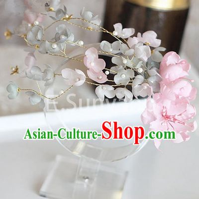Top Grade Handmade Wedding Bride Hair Accessories Pink Flower Hair Stick, Traditional Princess Baroque Hair Clips Headpiece for Women