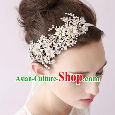 Top Grade Handmade Wedding Bride Hair Accessories Crystal Headband, Traditional Princess Baroque Hair Stick Headpiece Hair Clasp for Women