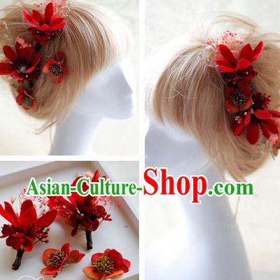 Top Grade Handmade Wedding Bride Hair Accessories Red Flowers Hair Claws, Traditional Princess Baroque Hairpin Headpiece for Women